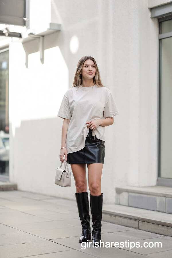 White Tee & Leather Mini Skirt