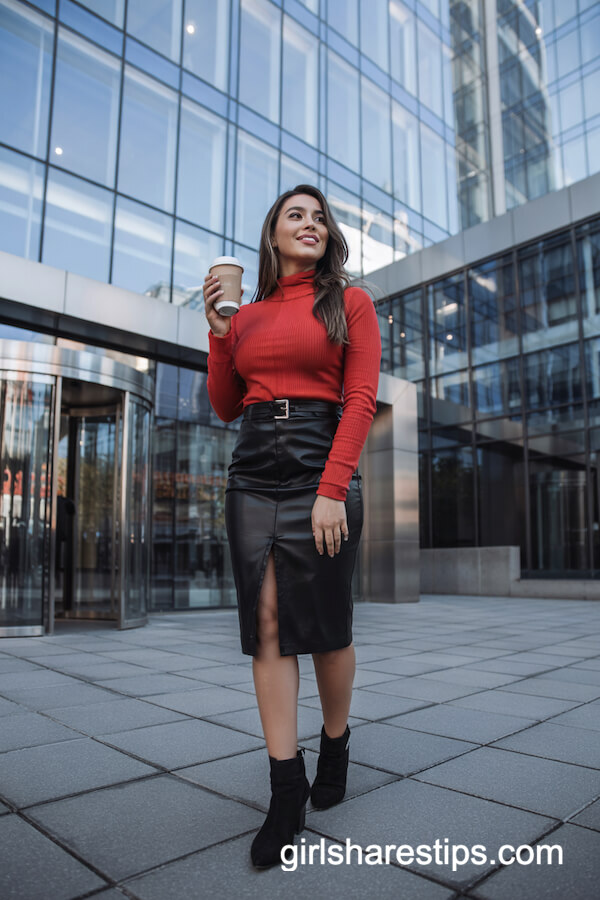 Bright Red Sweater and Black Pencil Skirt