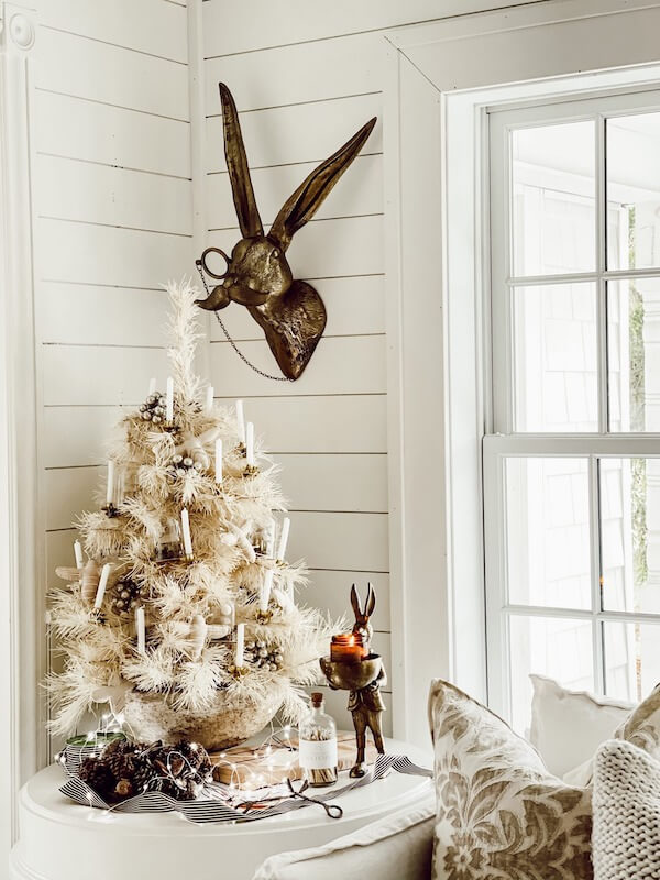 White Mini Christmas Tree with Candles