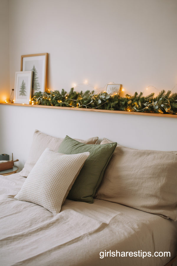 Statement Garland Wall Above The Bed In A Compact Room