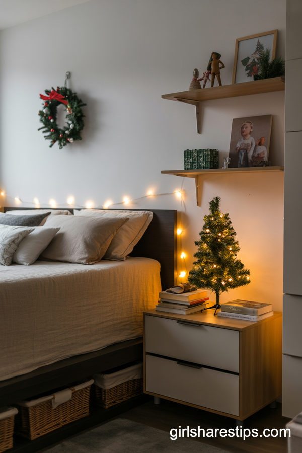 Studio Apartment Bedroom Corner With Simple Christmas Decor