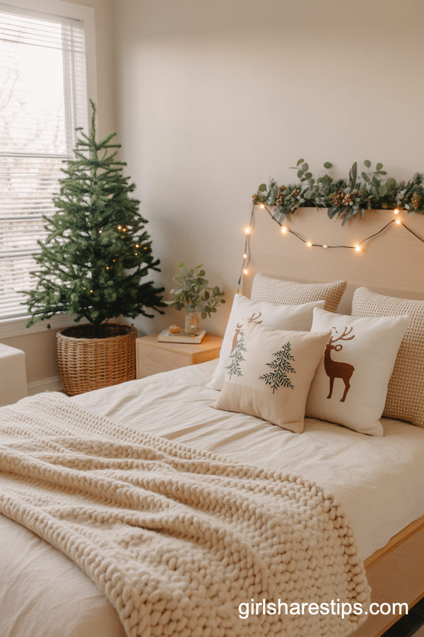 Neutral Modern Christmas Bedroom In A Small Apartment