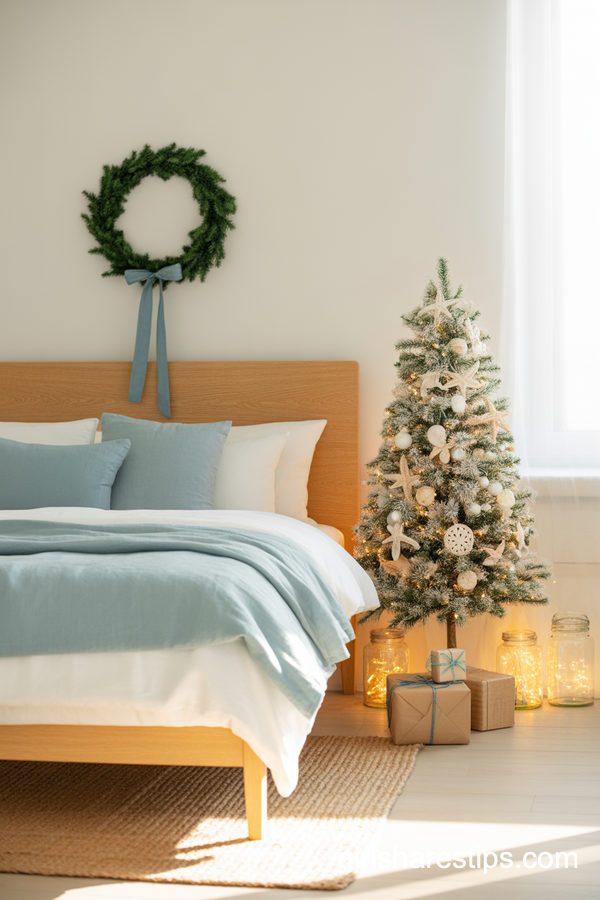 Coastal Small Bedroom With Subtle Christmas Details