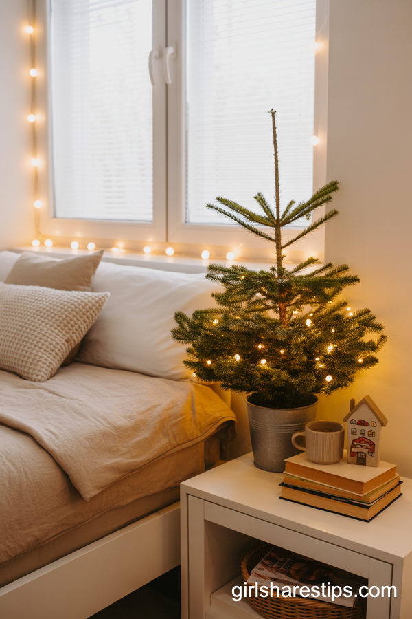 Bedside-Focused Christmas Decor In A Cozy Small Room
