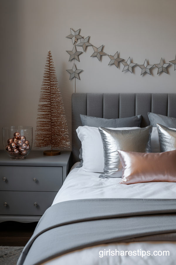 Metallic Accent Christmas Bedroom In A Small Space