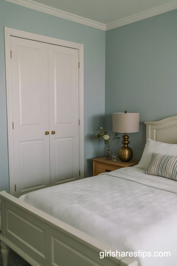 Cozy Small Guest Bedroom With Simple Double-Door Wardrobe
