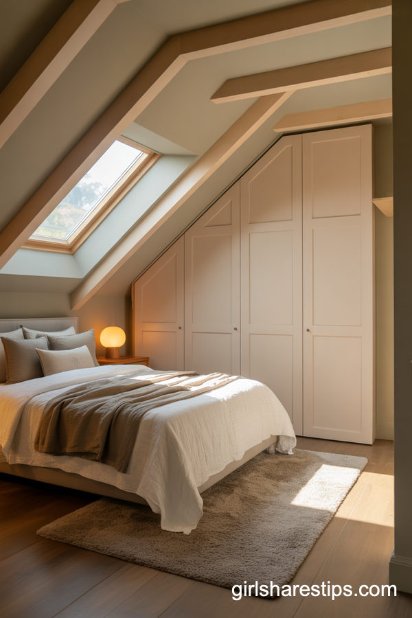 Attic Small Bedroom With Wardrobe Built Into The Eaves