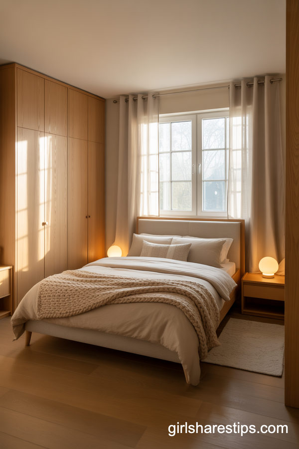 Cozy Small Bedroom With Space-Saving Sliding Door Wardrobe