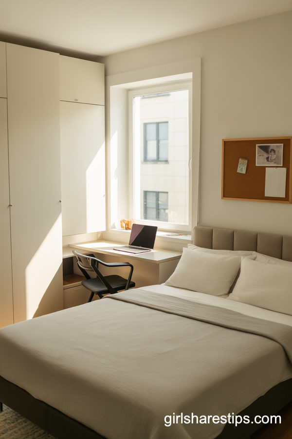 Small Bedroom Office Combo With Streamlined Wardrobe