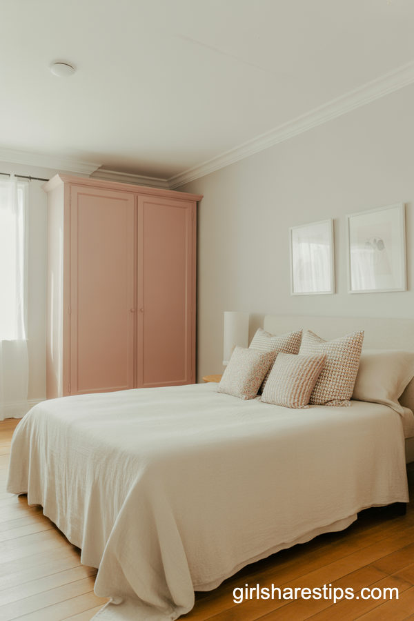 Neutral Small Bedroom With A Dusty Rose Statement Wardrobe