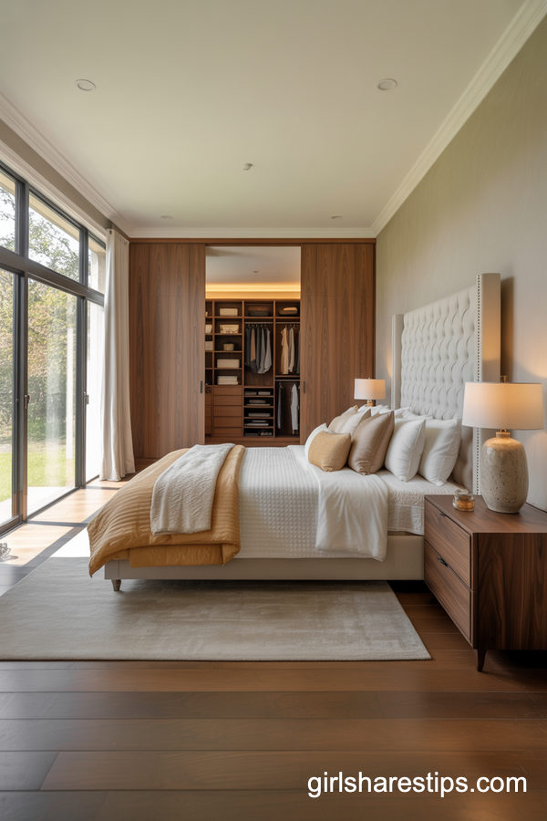 Primary Bedroom With View Into A Walk-In Wardrobe