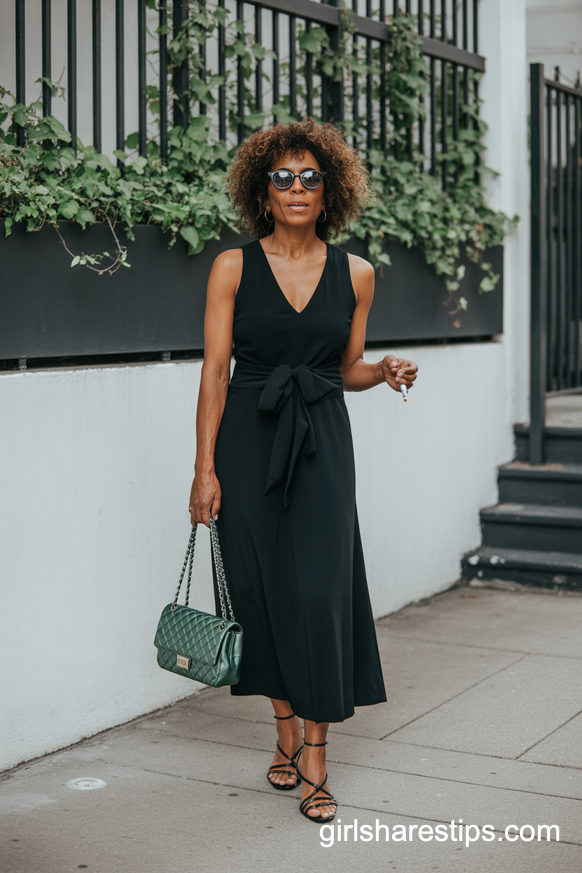 Black Sleeveless Midi Dress With Chic Accessories