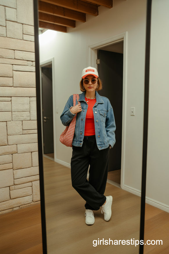 Bright Red Top With Relaxed Black Pants