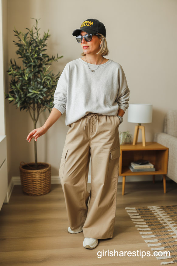 Relaxed Sweater With Wide-Leg Cargo Pants