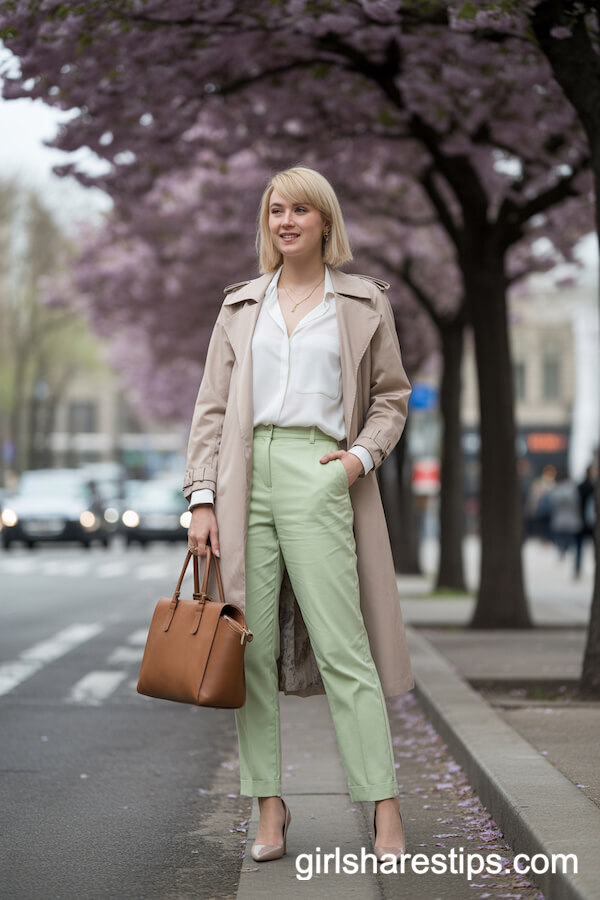 Trench Coat with Pastel Pants Workwear Idea