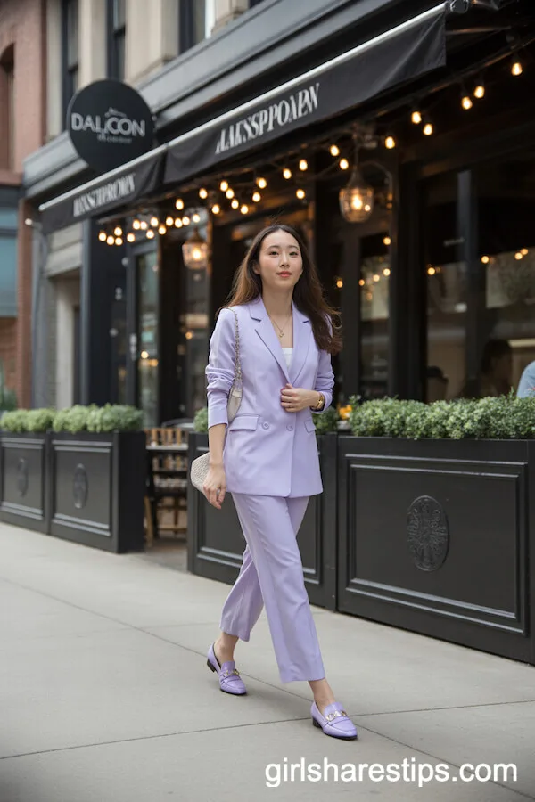 Lavender Monochrome Pantsuit with Matching Loafers