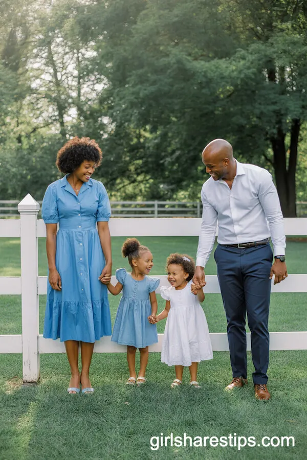 Coordinated Sky Blue and White Looks for a Black Family