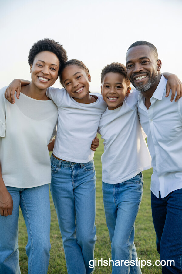 Crisp White Tops and Blue Jeans for a Classic Family Spring Outfit