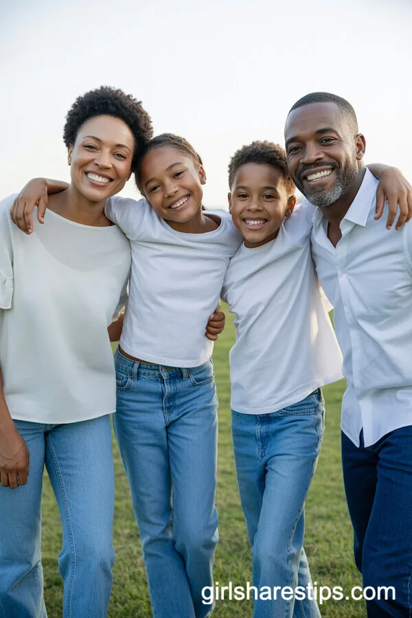 Crisp White Tops and Blue Jeans for a Classic Family Spring Outfit