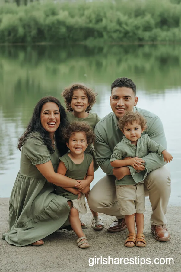 Shades of Green and Khaki for a Nature-Inspired Family Outfit