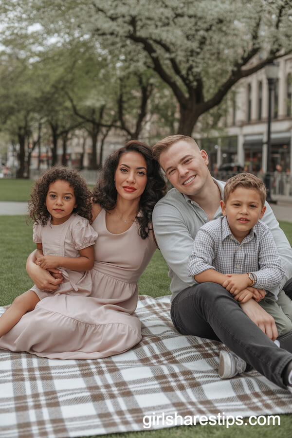 Soft Pinks and Grays Picnic Outfits for an Interracial Family