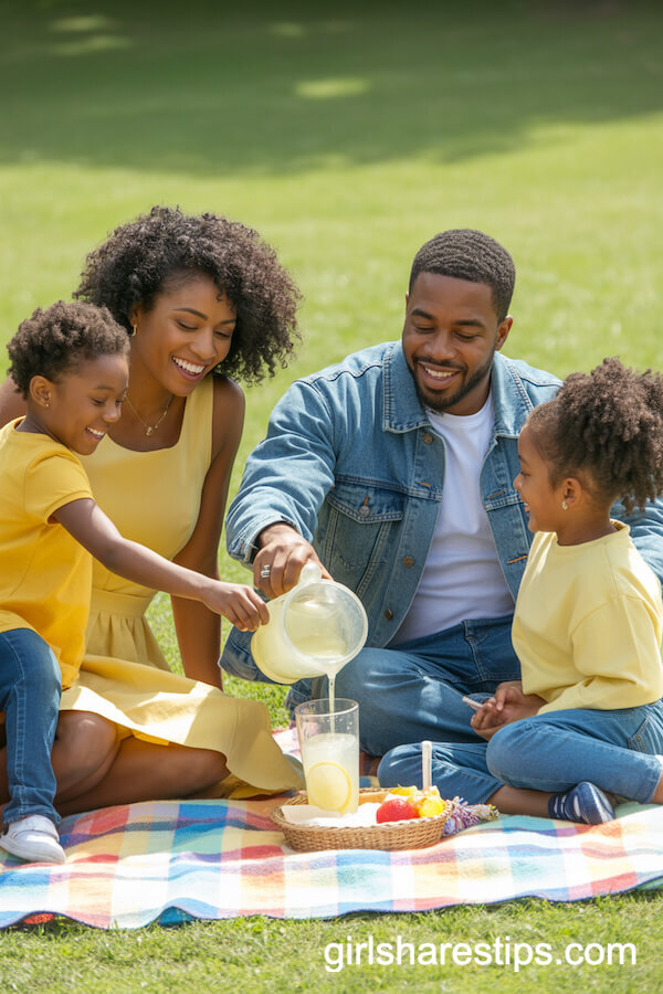 Cheerful Yellow and Denim Outfits for a Family Picnic