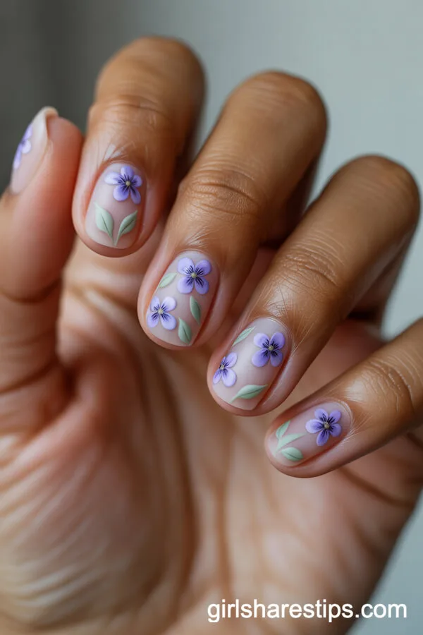 Blush Pink Almond Nails with Intricate Peony Art