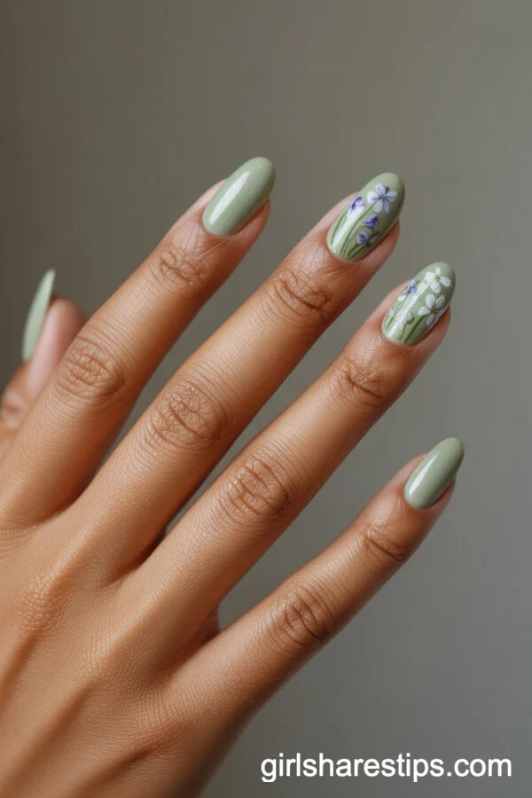 Almond Nails with Bluebells and Butterfly Accents