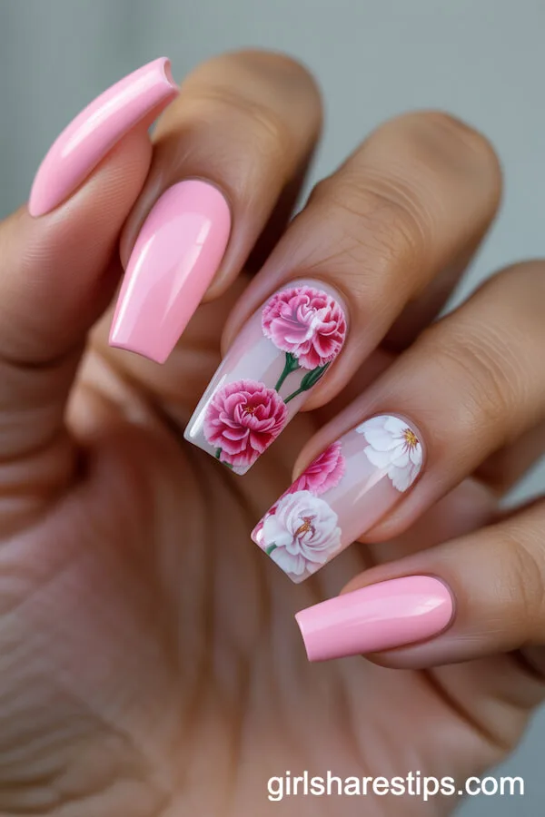 Minimalist Lavender Sprig Art on Natural Long Nails