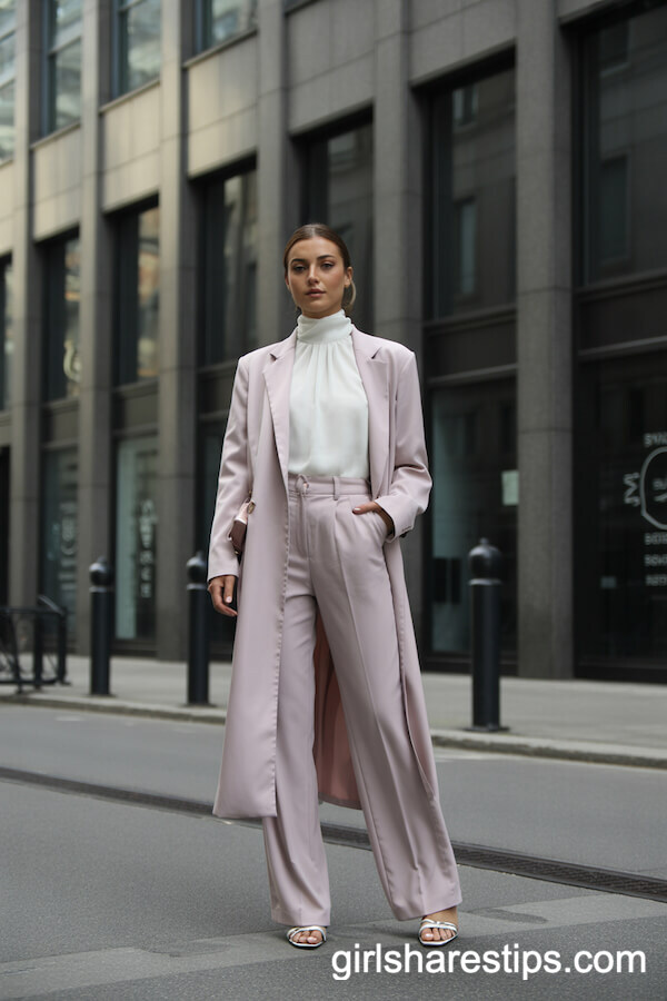 Pastel Modest Suit with High-Neck Blouse