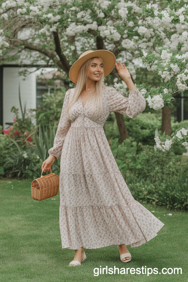 Floral Maxi Dress and Sun Hat Garden Look