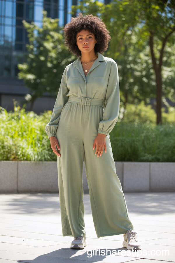 Sage Green Jumpsuit with Sneakers Park Look