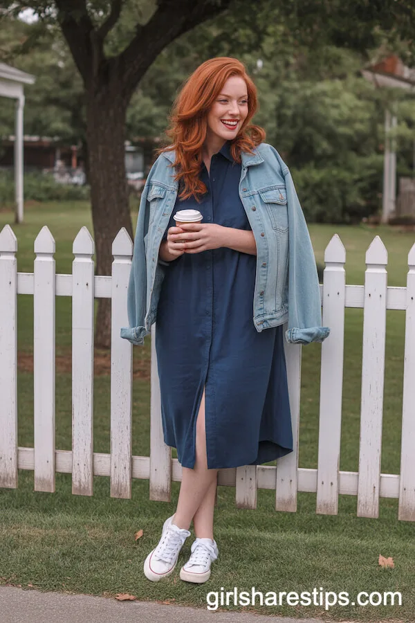 Navy Shirt Dress and Jean Jacket Combo
