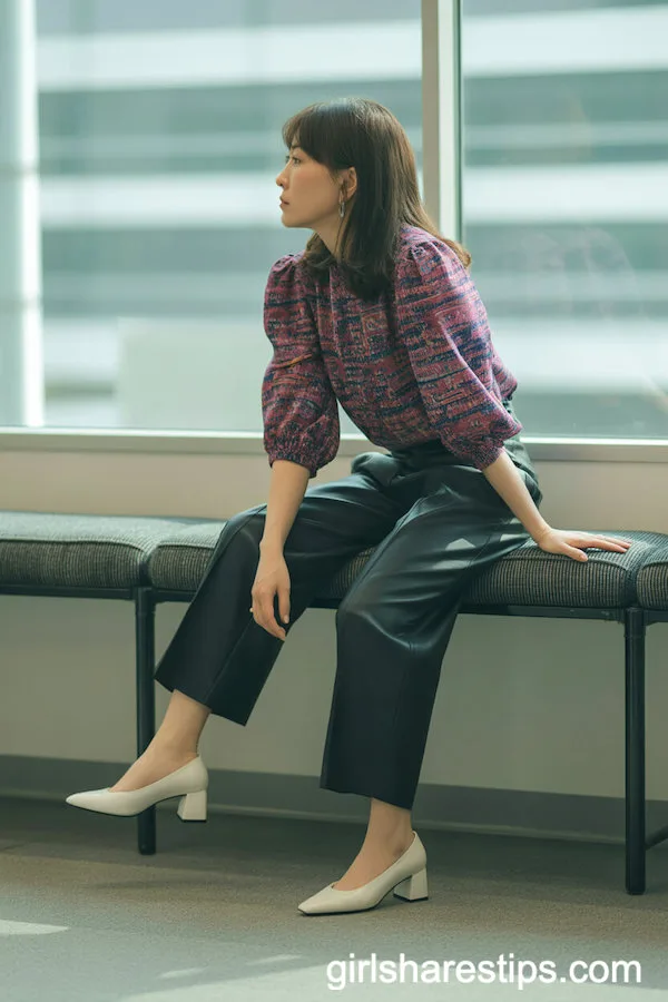 Vibrant Patterned Blouse with Tailored Cropped Trousers