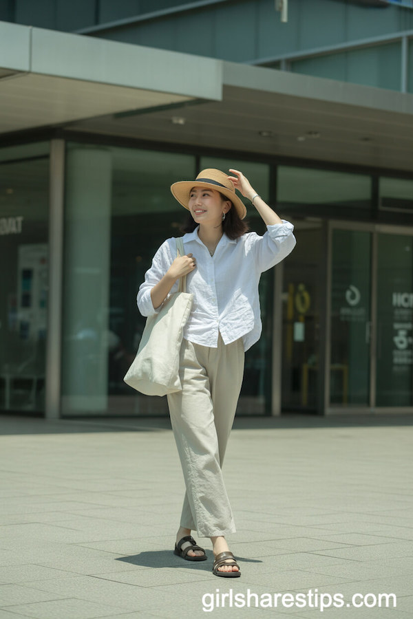 Relaxed White Linen Shirt and Beige Linen Pants Combo