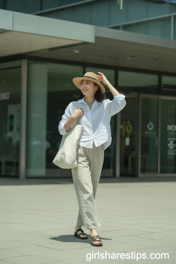 Relaxed White Linen Shirt and Beige Linen Pants Combo