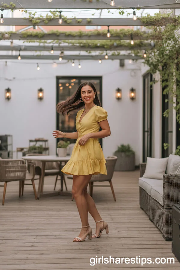 Yellow Ruffle Mini Dress Dancing Patio Party Look