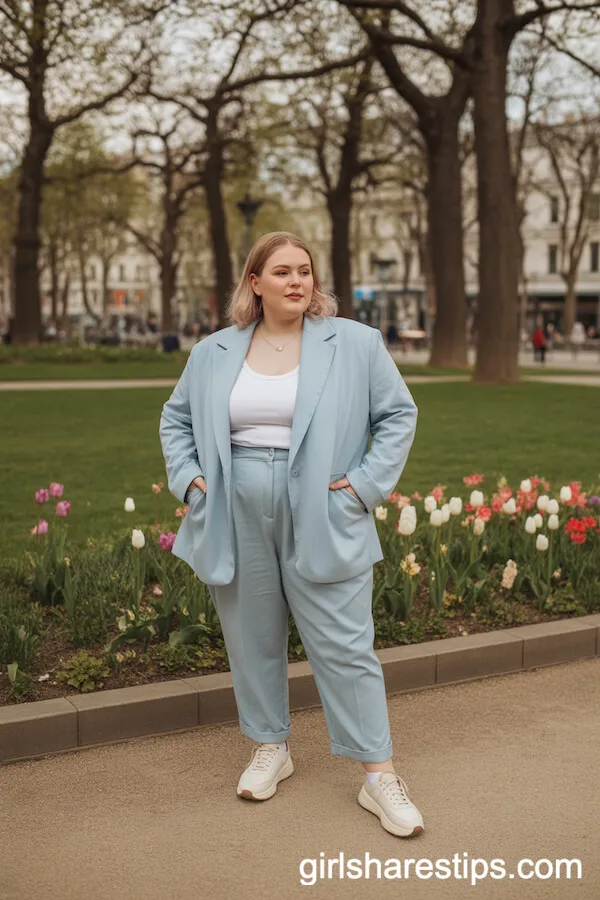 Pastel Blue Pantsuit Plus-Size Park Outfit