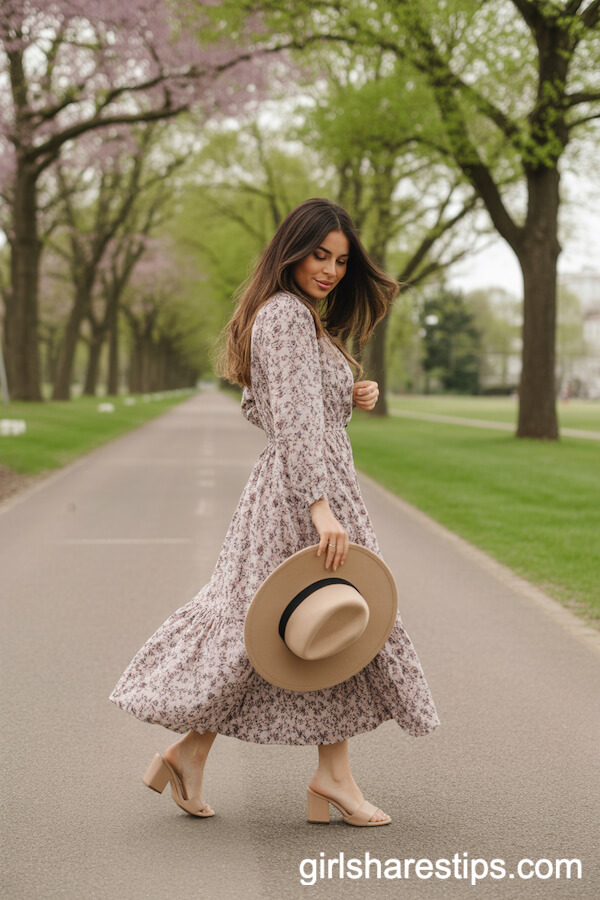 Bohemian Floral Maxi Dress with Straw Hat