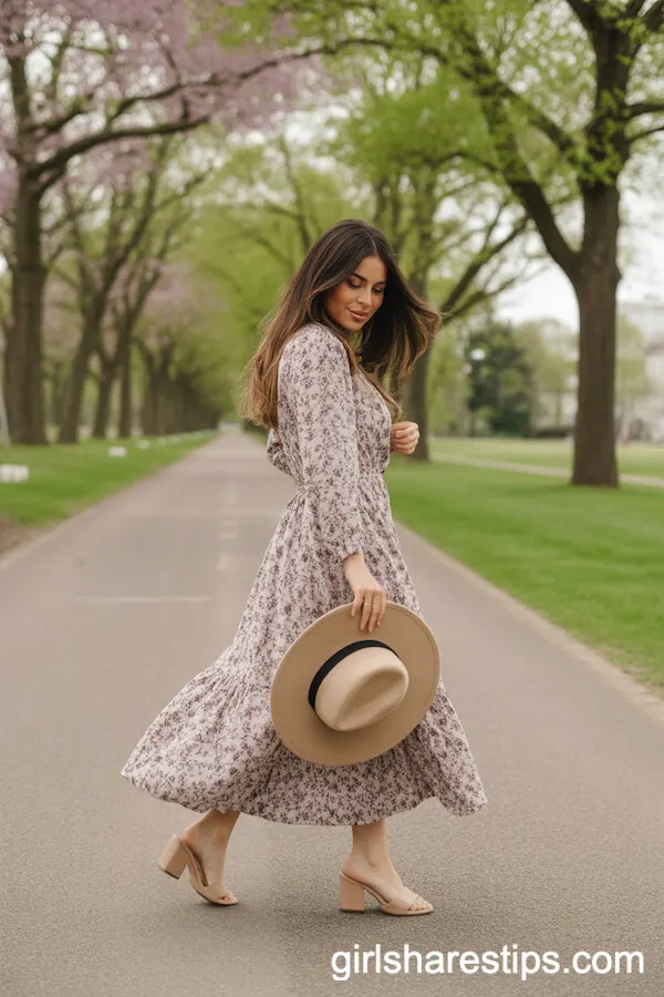 Bohemian Floral Maxi Dress with Straw Hat