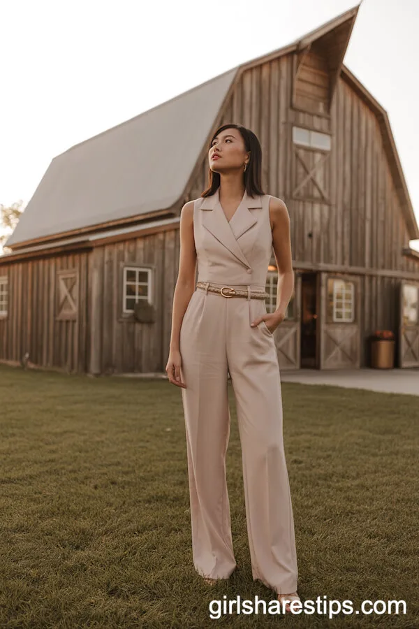 Blush Pink Tailored Jumpsuit for Rustic Barn Weddings