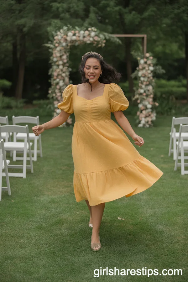 Yellow Puff Sleeve Sundress for Outdoor Ceremony