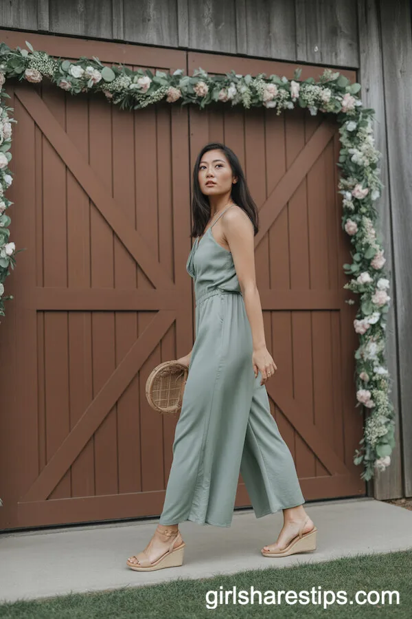 Sage Green Wide-Leg Jumpsuit Barn Door Look