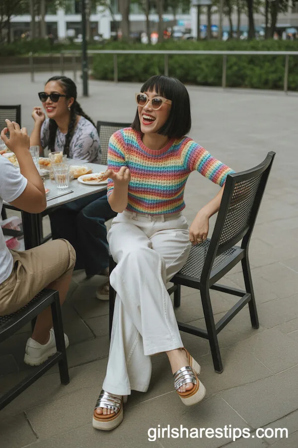 Striped Knit Top White Wide-Leg Pants