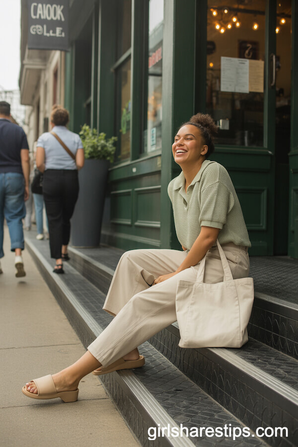 Knit Polo and Paperbag Waist Trousers for Laid-Back Office Days