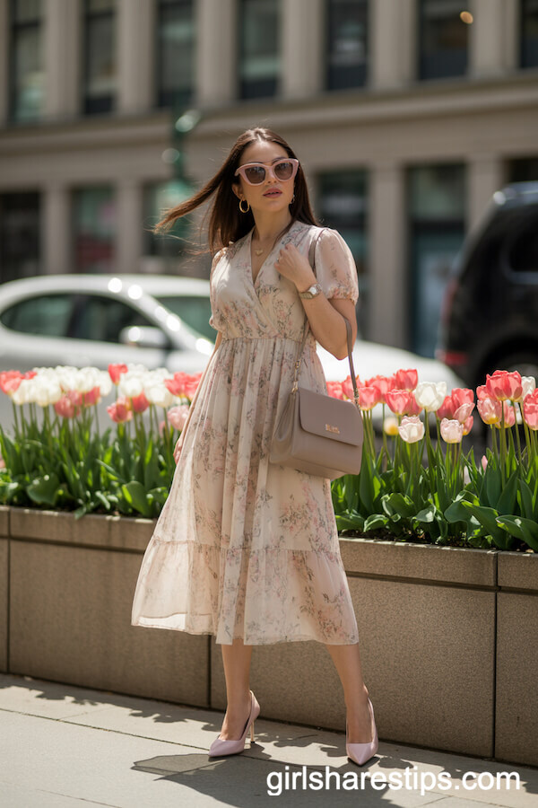 Flowing Floral Midi Dress for Fresh Spring City Days