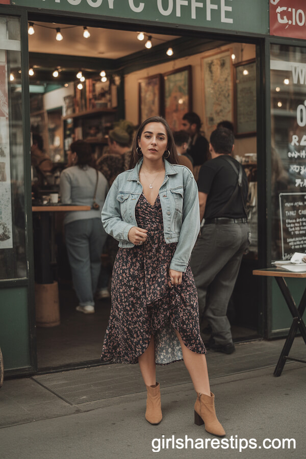 Floral Wrap Dress and Denim Jacket