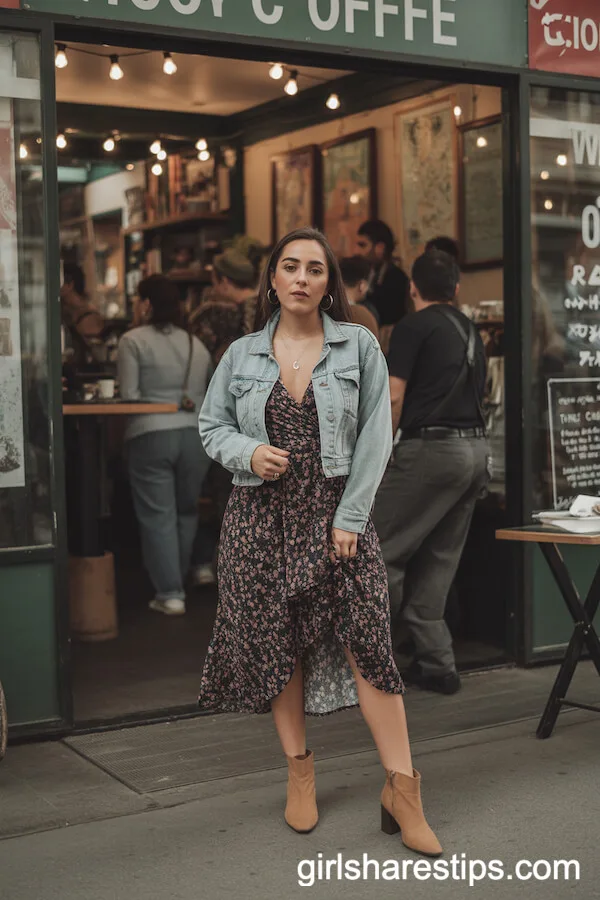 Floral Wrap Dress and Denim Jacket