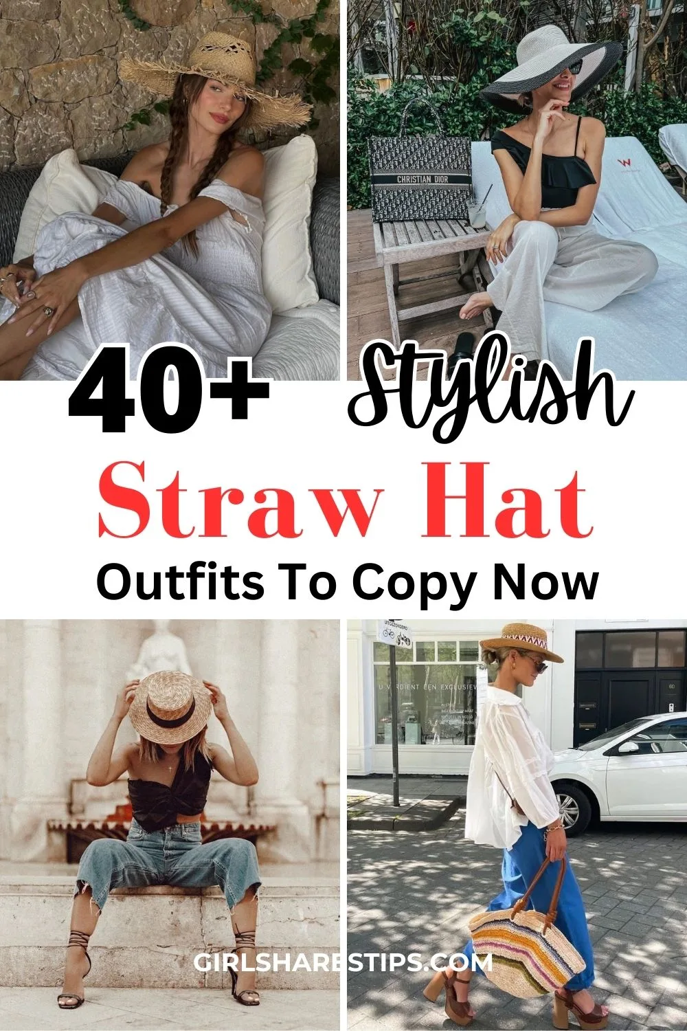 straw hat outfit ideas collage