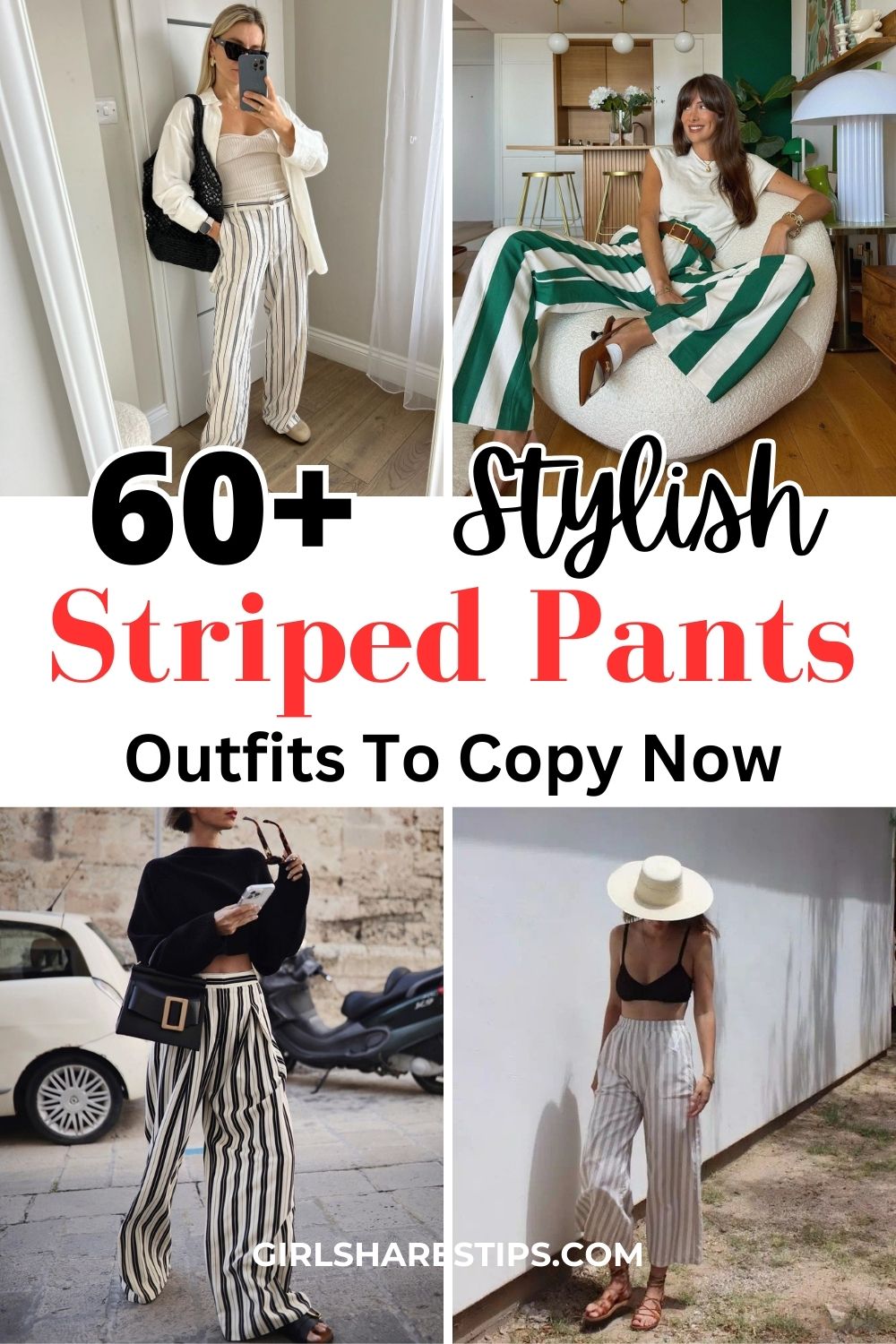 striped pants outfit ideas collage